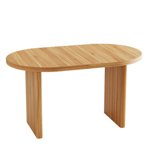 English Elm 55.11"-70.86" Extendable Dining Table with Sculpted Striped Legs Seats Six in Modern Style Natural Walnut W757P411752