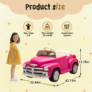 English Elm 12v Chevrolet 3100 Licensed Vintage Pickup Ride on Truck with Led Lights and Parent Remote Pink W1578P214161