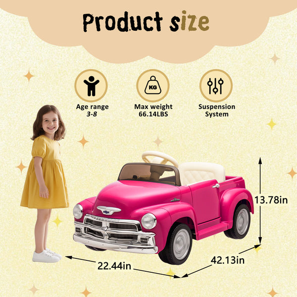 English Elm 12v Chevrolet 3100 Licensed Vintage Pickup Ride on Truck with Led Lights and Parent Remote Pink W1578P214161