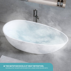 English Elm 59'' Freestanding Resin Stone Soaking Tub Sculptural Matte Finish with Overflow Drain W2753P191227