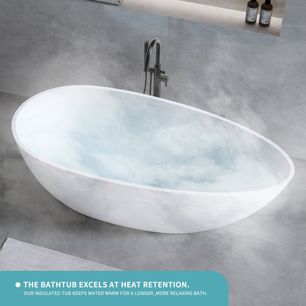 English Elm 59'' Freestanding Resin Stone Soaking Tub Sculptural Matte Finish with Overflow Drain W2753P191227