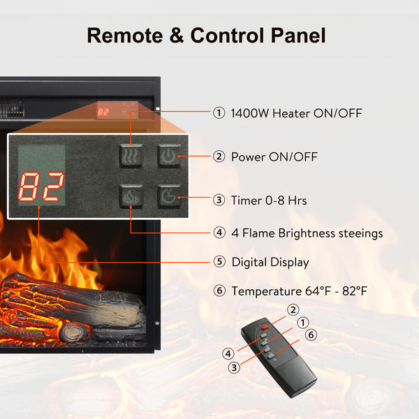 English Elm 23 Inch Electric Fireplace Insert with Led Log Set Infrared Remote and Timer Control W1769P383499