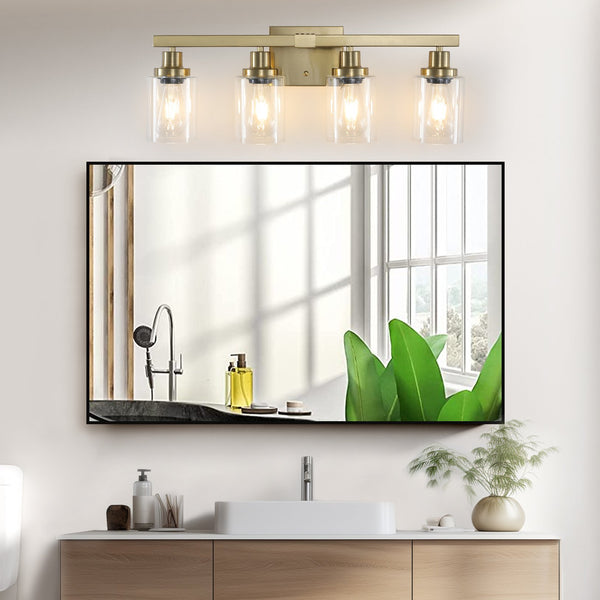 English Elm 24" Golden 4-Light Vanity Light with Clear Glass Shades, Modern Iron Bathroom Wall Fixture for Mirror W2312P374800