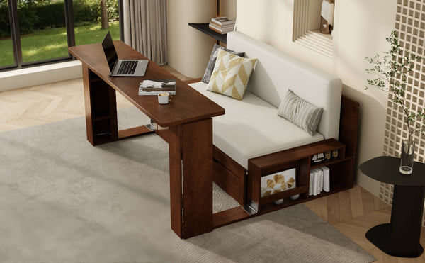 English Elm Full Size Daybed with Hydraulic Desk Armrests Storage Drawer and Sofa Seating Espresso LT000271AAP