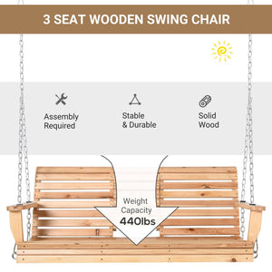 English Elm Outsunny 3-Seater Wooden Porch Swing With Folding Armrest, Cup Holders, Chains - Perfect For Patios! W2225P174119-GIGA