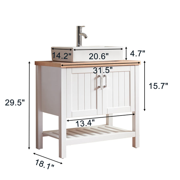 English Elm 32" Bathroom Vanity With Sink, Modern Solid Wood Cabinet For Small Spaces, Stylish Open Shelf Design W3151S00013
