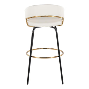 English Elm Jie Stylish 30" Fixed-Height Barstools With Swivel, Gold & White Faux Leather - Set Of 2 For Glam Spaces B202S00609