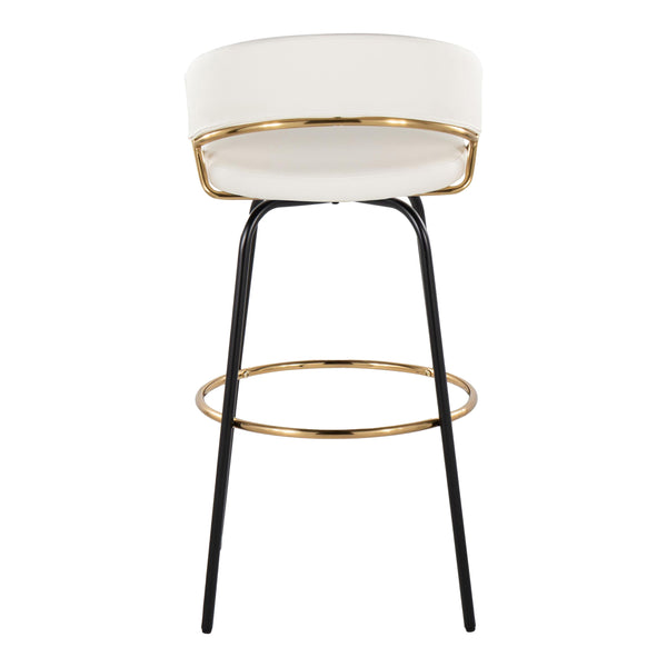 English Elm Jie Stylish 30" Fixed-Height Barstools With Swivel, Gold & White Faux Leather - Set Of 2 For Glam Spaces B202S00609