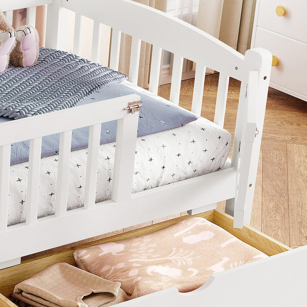 English Elm Twin Xl Kids Platform Bed Pine Wood Frame with Guardrails and Under Bed Storage White W1580P383111