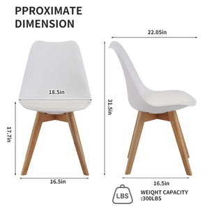 English Elm Set of four modern medieval dining chairs with cushioned PU seats, solid wooden legs, 300lb capacity, non-slip pads, durable waterproof finish, easy assembly, ergonomic back support for kitchen and dining spaces White W3851P368650