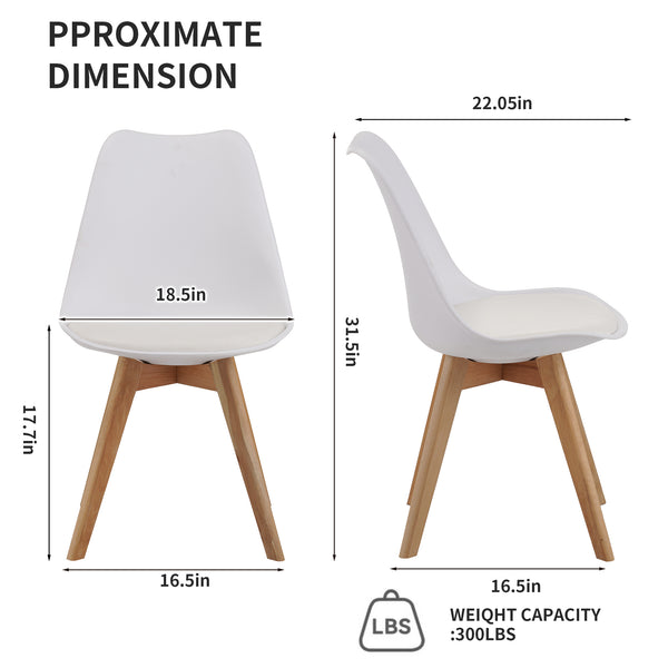 English Elm Set of four modern medieval dining chairs with cushioned PU seats, solid wooden legs, 300lb capacity, non-slip pads, durable waterproof finish, easy assembly, ergonomic back support for kitchen and dining spaces White W3851P368650