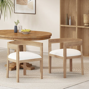 English Elm Dining Arm Chairs Set of 2 Upholstered Tub Style Rubberwood Mid-century Modern Seating N771P388967A