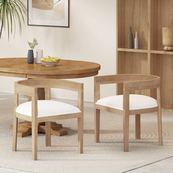 English Elm Dining Arm Chairs Set of 2 Upholstered Tub Style Rubberwood Mid-century Modern Seating N771P388967A