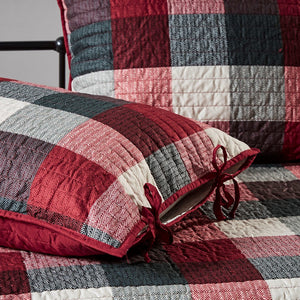 English Elm 6 Reversible Plaid Daybed Cover Set Red & Black Herringbone Quilt Twin Cabin Style Bedding Set B03597555