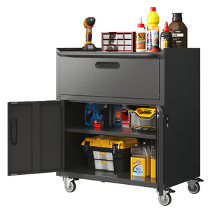 English Elm Sturdy Cold-rolled Steel Rolling Garage Cabinet with Locking Doors and Top Fence T2398P223006