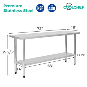 English Elm 18" X 72" Stainless Steel Nsf Certified Commercial Prep Table with Undershelf Storage W3629P365464
