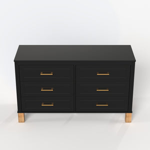 English Elm 6-drawer Double Dresser Solid Wood Legs Mid-century Modern Bedroom Storage Cabinet Black W1445S00006
