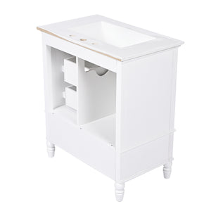 English Elm Christopher Knight Home® - 30" Bathroom Vanity with Ceramic Sink, Acacia & MDF Cabinet, Soft-Close Door & Drawers White N759P346895K