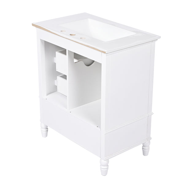 English Elm Christopher Knight Home® - 30" Bathroom Vanity with Ceramic Sink, Acacia & MDF Cabinet, Soft-Close Door & Drawers White N759P346895K