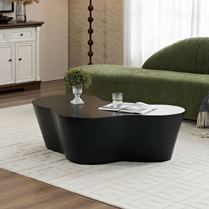 English Elm 50 Inch Sculptural Fiberglass Coffee Table Gloss Black Organic Shape for Living Room W876P400326