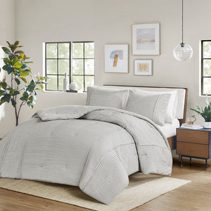 Beautyrest Apollo Casual 3 Piece Striped Seersucker Oversized Comforter Set BR10-3844 Gray