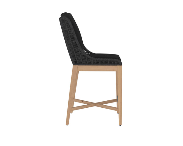 Sunpan Sorrento Stylish Outdoor Barstool with Durable Teak Wood Base and Weather-Resistant Fabric Seat Arashi Black