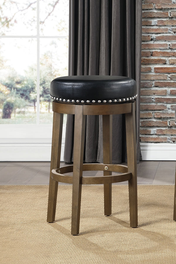 English Elm Round Swivel Stool Set of 2 with Black Faux Leather Seat, Nailhead Trim & Solid Wood Legs, 19.5" H Brown+Black 35.75 L x 23.25 W x 9.5 H B011P201563