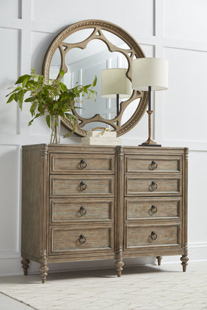 A.R.T. Furniture Architrave Round Mirror - Elegant Almond Finish, Handcrafted Wood-carving Décor, Wall-hanging Design Brown Material, Pine Solids And Veneer,Glass 277123-2608