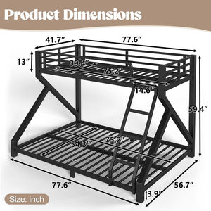 English Elm Twin Over Full Metal Bunk Bed Low Profile Heavy Duty Frame for Kids Guest Rooms W5305P463443