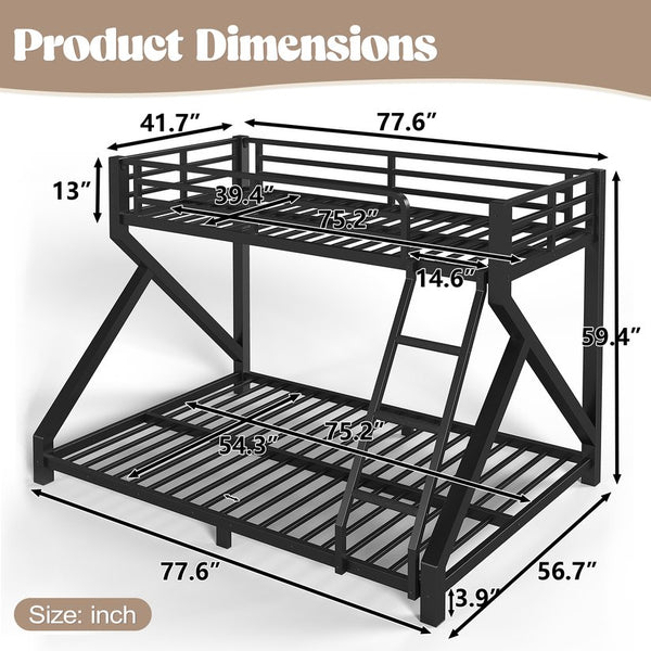 English Elm Twin Over Full Metal Bunk Bed Low Profile Heavy Duty Frame for Kids Guest Rooms W5305P463443