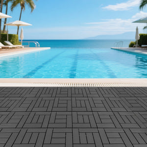 English Elm 12-inch Polypropylene Interlocking Floor Tiles for Patios Balconies and Wet Spaces 44 Pack W3022P251851
