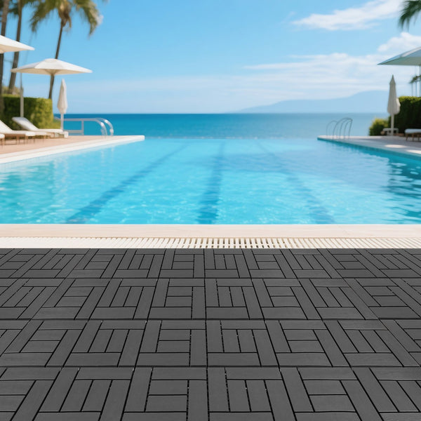 English Elm 12-inch Polypropylene Interlocking Floor Tiles for Patios Balconies and Wet Spaces 44 Pack W3022P251851