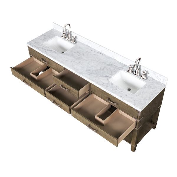 English Elm Grey Oak Double Bath Vanity 80" With Carrara Marble Top, Chrome Faucet & Ample Storage Solutions B2731P260346