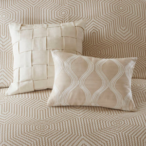 English Elm 9-piece King Jacquard Comforter Set Tan Ivory Geometric Woven Embroidered Bedding B035P437414