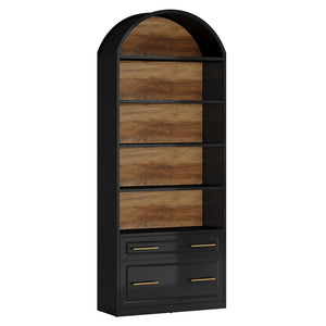 English Elm Open Five Tier Industrial Bookshelf with Steel Frame and Warm Brown Wood Finish T3971P456697
