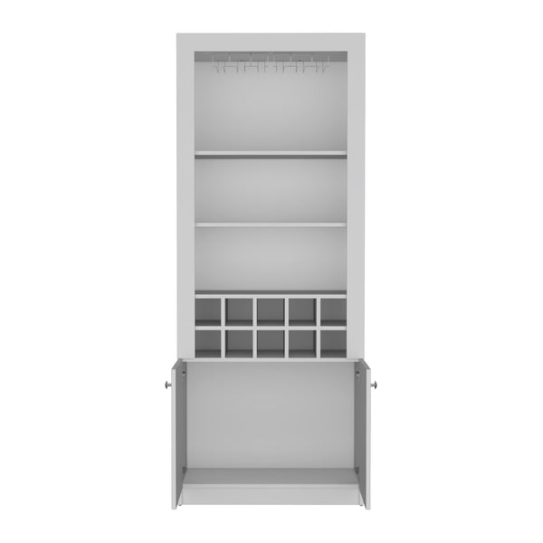 English Elm Cabinet White 4-Tier Wine & Liquor Storage with Stemware Rack, 15-Bottle Racks, 10 Cubbies, 74.8" B097P221379