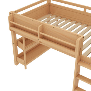 English Elm Twin Low Loft Bed Solid Pine Frame Kids Study Desk Blackboard Storage White W1580S00574