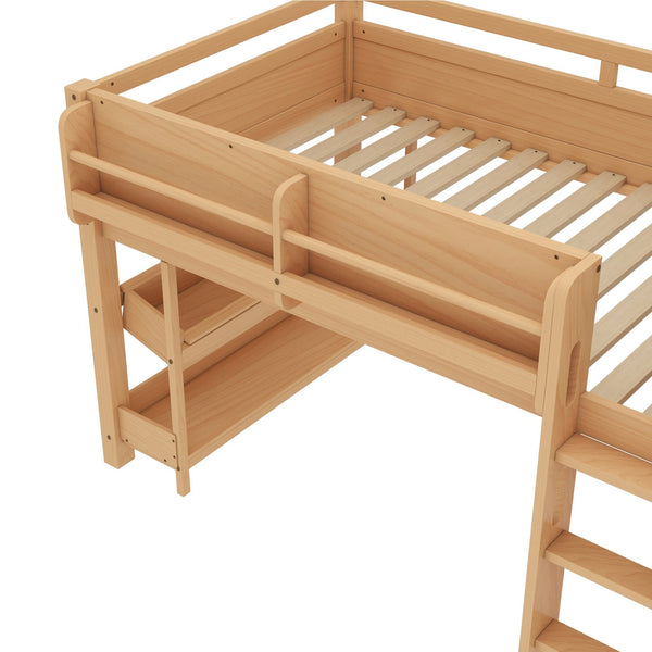 English Elm Twin Low Loft Bed Solid Pine Frame Kids Study Desk Blackboard Storage White W1580S00574