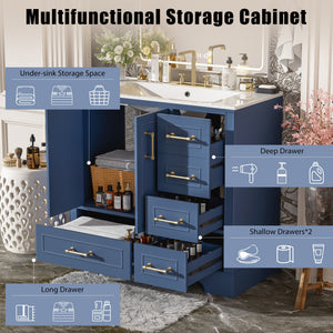 English Elm 36" Traditional Bathroom Vanity with Ceramic Sink, Solid Wood Cabinet, Soft-Close Doors & Drawers Blue N729P251630C