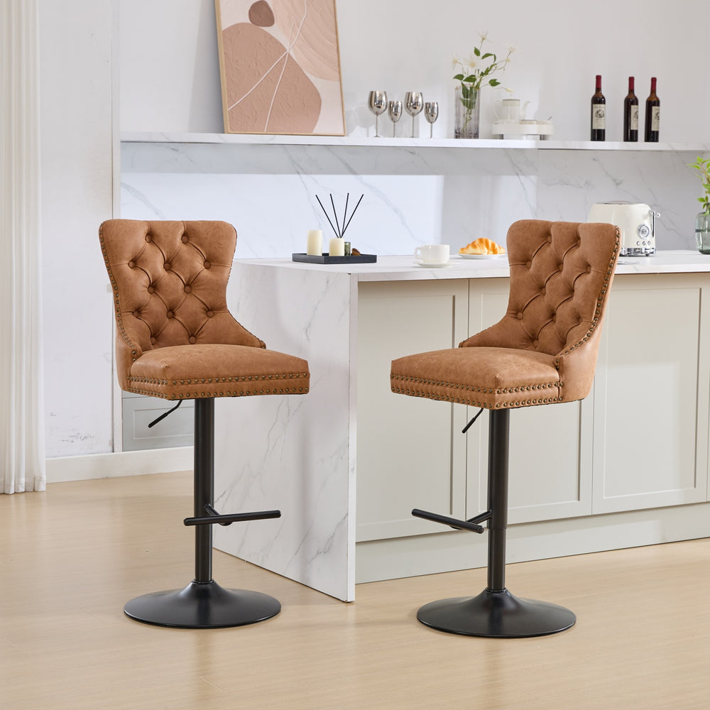 English Elm A&A Furniture Retro Pu Swivel Barstools, Adjustable Height 26-33" For Stylish Home Bars, Set Of 2 W1143P195204