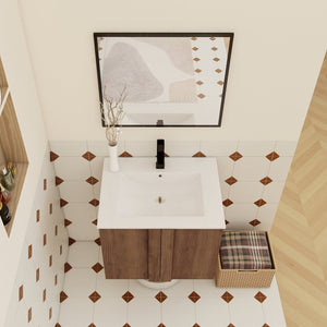 English Elm 24" Wall Mounted Bathroom Vanity Dark Oak Open Shelf Ceramic Sink Soft Close Door W3450P435834