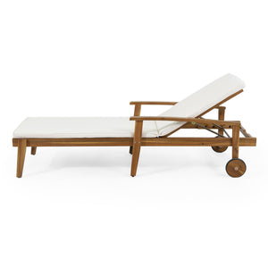 English Elm Jason Outdoor Acacia Wood Chaise Lounge with Adjustable Recline and Slat Design Teak+ Beige N769P363844N