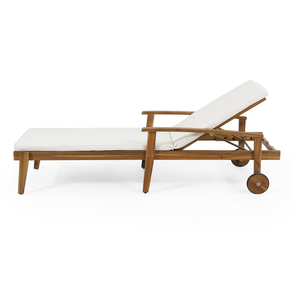 English Elm Jason Outdoor Acacia Wood Chaise Lounge with Adjustable Recline and Slat Design Teak+ Beige N769P363844N