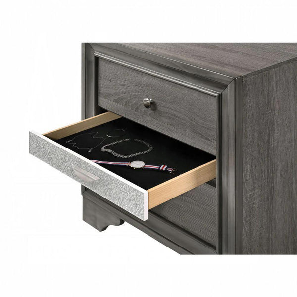 English Elm 2 Drawers With Jewelry Compartment Nightstand - Stylish Gray Storage Solution For Modern Bedrooms B016P253358