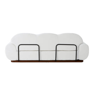 English Elm 88 In. Curved Cloud Sofa Chenille Upholstered 3 Seat Living Room Couch Walnut Legs White N773IS00095W