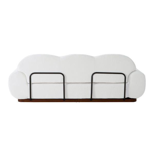 English Elm 88 In. Curved Cloud Sofa Chenille Upholstered 3 Seat Living Room Couch Walnut Legs White N773IS00095W