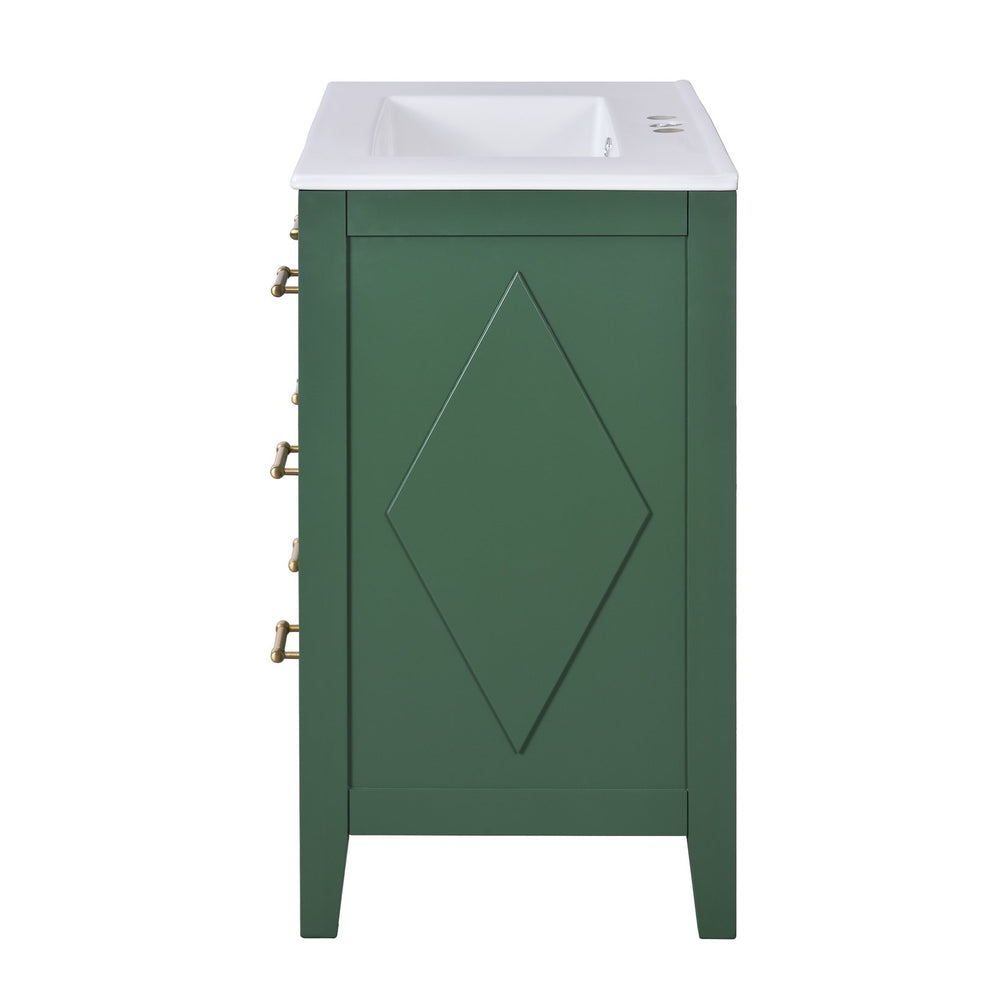 English Elm 60'' Freestanding Bathroom Vanity With Ceramic Sink, Charming Green Finish & Ample Storage Space N710SS00003F