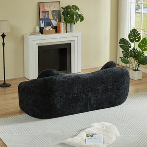 English Elm 86-inch Curved Chenille Convertible Sofa Recliner Frameless Folding Two-seater for Living Room Black W3505P452820