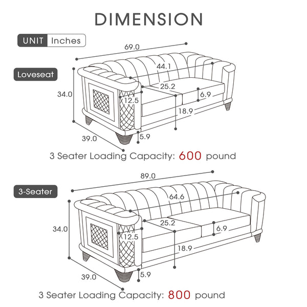 English Elm 2pcs Italian Velvet Tufted Sofa Set with Gold Steel Trim for Formal Living Room W1191S00055