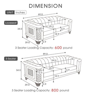 English Elm 2pcs Velvet Tufted Sofa Set with Gold Steel Trim Victorian Glam Living Room W1191S00105